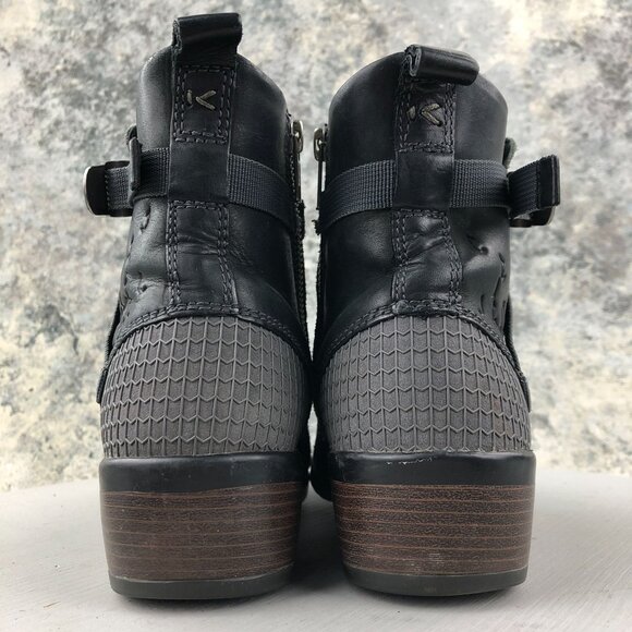 Keen Women's Size 6 Morrison Black Leather Wraparound Buckle Ankle Booties Boots - Picture 7 of 13